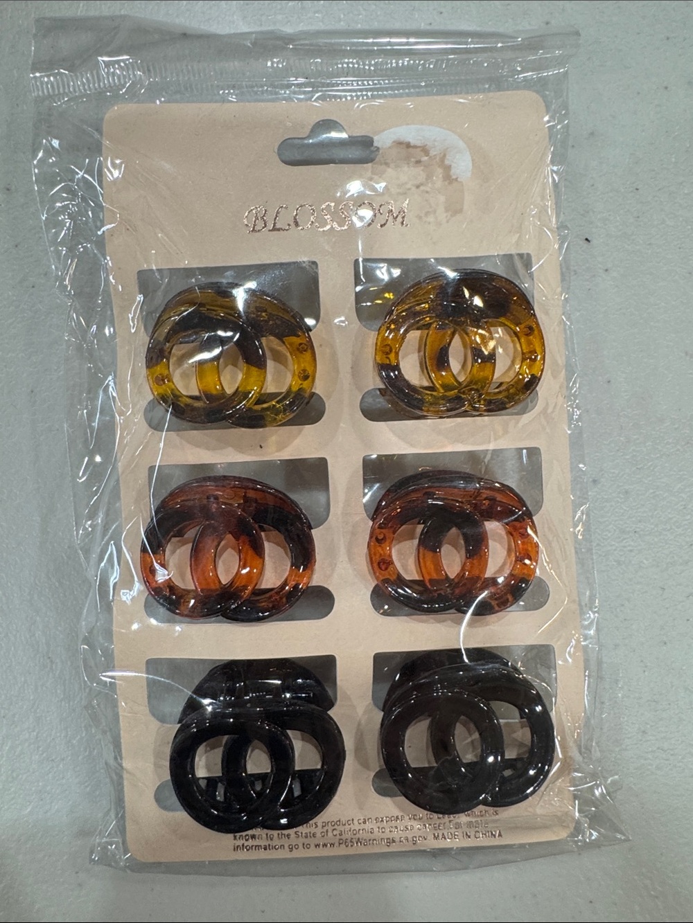 Blossom Tortoiseshell Hair Claw Clips - 6 Pack (Amber, Brown, Black)